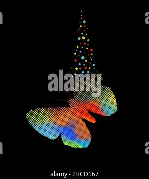 Multicolored butterfly from circles. Dark background. Vector illustration. beautiful butterfly Stock Vector