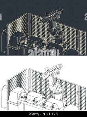 Stylized vector illustrations of robotic welding line Stock Vector