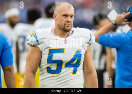 Houston, TX, USA. 26th Dec, 2021. Los Angeles Chargers long snapper Matt Overton (54) prior to an NFL football game between the Los Angeles Chargers and the Houston Texans at NRG Stadium in Houston, TX. The Texans won the game 41 to 29.Trask Smith/CSM/Alamy Live News Stock Photo
