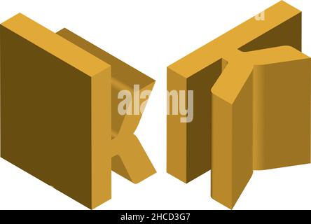 Isometric letter k. Template for creating logos, emblems, monograms. Black and white. 3D art symbol illustration Stock Vector