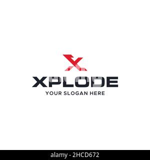 Flat initial X XPLODE bomb year smoke logo design Stock Vector
