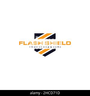 Modern colorful FLASH SHIELD protect logo design Stock Vector