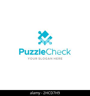 Modern design PUZZLE CHECK control logo design Stock Vector