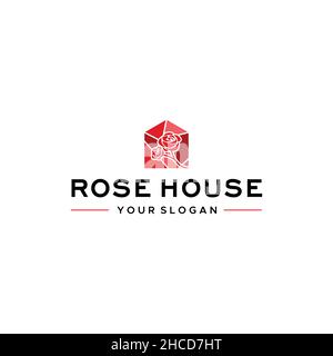 Modern flat colorful ROSE HOUSE flower logo design Stock Vector