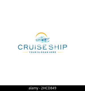 Modern flat colorful CRUISE SHIP boat logo design Stock Vector