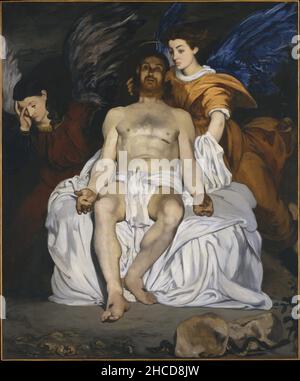 The Dead Christ With Angels (Le Christ Mort et les Anges) by Edouard Manet. The painting shows the story) of Mary Magdalene entering the tomb of Jesus and seeing two angels but finding Jesus' body missing. Manet shows the two angels with the body of the dead Jesus still visible. Stock Photo