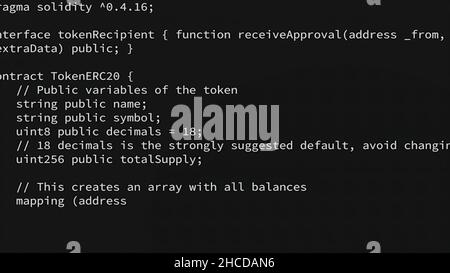 Blockchain code. Cryptocurrency Mining With Graphical User Interface on Computer Monitor Display. Bitcoin blockchain currency mining on computer scree Stock Photo
