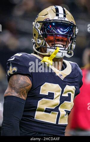 New Orleans, Louisiana, USA. 27th Dec, 2021. New Orleans Saints defensive back Chauncey Gardner-Johnson warms up before his game against the Miami Dolphins in New Orleans, Louisiana USA on December 27, 2021. (Credit Image: © Dan Anderson/ZUMA Press Wire) Credit: ZUMA Press, Inc./Alamy Live News Stock Photo