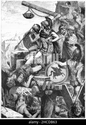 Alexander the Great fulfilling Bible prophecy at the siege of Tyre in 332 BC Stock Photo