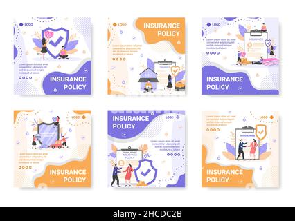 Insurance Policy Post Template Flat Design Illustration Editable of Square Background for Social media, Feed, Greeting Card and Web Stock Vector