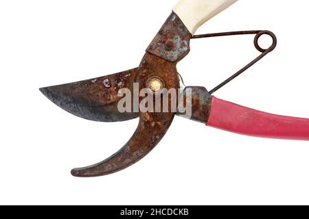 old rusty scissors isolated on a white background Stock Photo