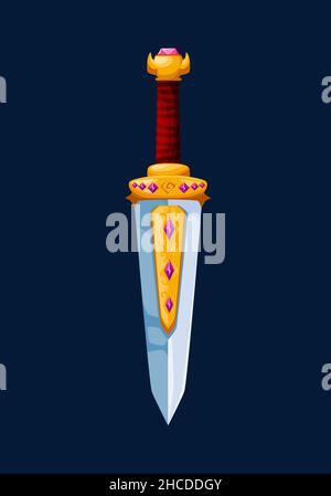 Magical cartoon steel dagger blade with green hilt. Fantasy sword ...