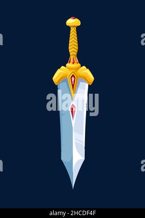 Sharp metal dagger with a golden hilt is pointing upwards on a brown ...