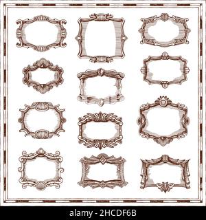 Vintage frames and borders. Photo, map, scrapbooking boders. Sketch vector royal medieval bordering with embellishment. Elegant isolated frames for we Stock Vector