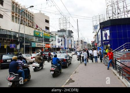 Brigade Road in the commercial center of Bangalore, India. Stock Photo