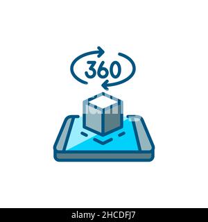 Augmented reality 3d 360 degree image on an isometric smartphone. Pixel perfect, editable stroke color icon Stock Vector