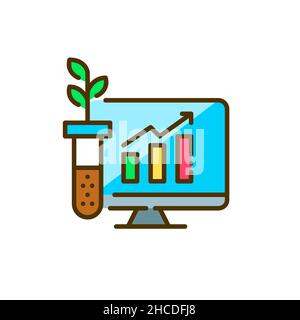 Sample of soil in a tube and infographic on a laptop. Pixel perfect, editable stroke color icon Stock Vector
