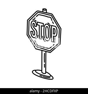 Stop and Give Way Part of Traffic Signs Hand Drawn Icon Set Vector. Stock Vector