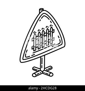 Guarded Railway Crossing aHead Part of Warning Road Signs Hand Drawn Icon Set Vector. Stock Vector