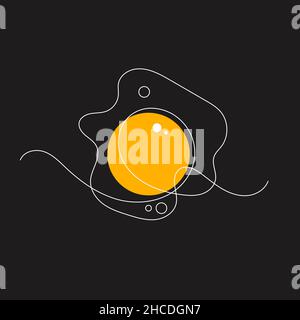 Scrambled eggs drawn with one continuous line. Omelet, fried egg vector illustration. Breakfast sketch. Poster breakfast Stock Vector