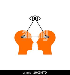 Vision, interaction icon. Networking, empathy logo. Profiles of two people and arrow up. Teamwork sign. Business pictogram. Group work logo Stock Vector