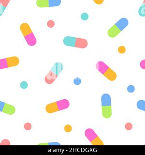 Pills seamless pattern, medicine texture. Vitamins, dietary supplements background. Tablets pattern. Vector illustration Stock Vector