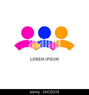 Three people abstract icon. Business team geometric logo. Partnership logotype. Connected people sign. Recruit symbol. Recruitment agency Stock Vector