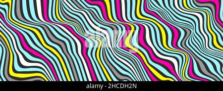 Distortion lines background. Distort stripes, abstract modern pattern. Op art illusion waves. Vector 3d curves. Dynamic surface Stock Vector