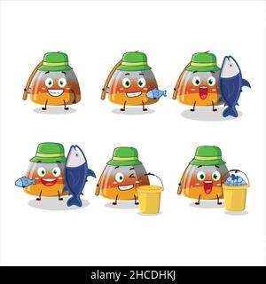 A fisherman gummy corn cartoon picture catch a big fish. Vector illustration Stock Vector