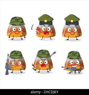 A charming soldier gummy corn cartoon picture bring a gun machine. Vector illustration Stock Vector