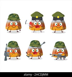 A charming soldier gummy corn cartoon picture bring a gun machine. Vector illustration Stock Vector