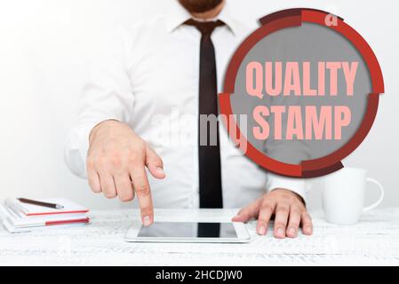 Handwriting text Quality Stamp. Business idea Seal of Approval Good Impression Qualified Passed Inspection Presenting Communication Technology Stock Photo