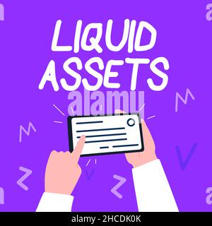 Sign displaying Liquid Assets. Business concept Cash and Bank Balances Market Liquidity Deferred Stock Illustration Of Hand Holding Important Stock Photo