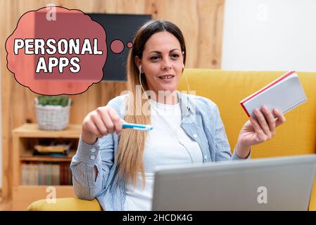 Handwriting text Personal Apps. Word for Organizer Online Calendar Private Information Data Abstract Taking Online Examination, Watching Internet Stock Photo