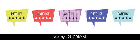 Rate us. Speech bubble on white background. Vector. Stock Vector