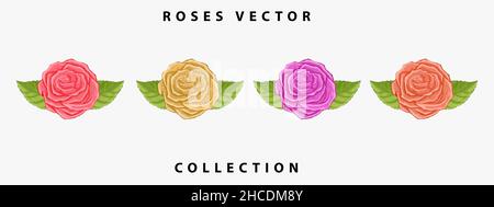 roses vector collection. hand drawn watercolor roses. roses vector design Stock Vector