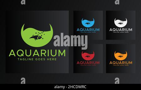 Aquarium Logos. Blue,white, red and orange color. Minimalistic abstract logo. Stock Vector