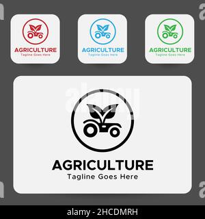 Agriculture Logo. Blue, black and green color. Circle shape. Minimalistic abstract logo. Stock Vector