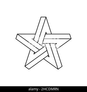 Impossible star outline. Optical illusion geometric shape. Impossible shape pentagram on white background. Five pointed star sign. Abstract symbol. Stock Vector