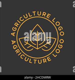 Vintage Agriculture Logo. Golden color.Retro Style luxury logo.Circle shape. Stock Vector