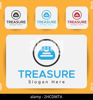 Treasure Logo.Wealth Container. Treasure Chest Logo.Blue and Black Minimalistic Abstract Logo. Stock Vector