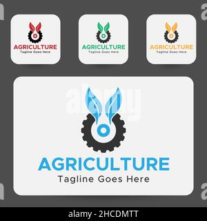 Agriculture Logo. Blue, black, green and yellow color. Minimalistic abstract logo. Stock Vector