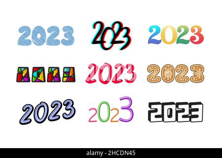 Multicolor icons set calendar dates 2023 for calendar, planners, diaries, cards, scrapbook creativity. Stock Vector