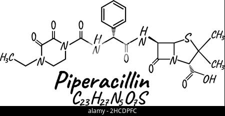 Piperacillin antibiotic chemical formula and composition, concept structural medical drug, isolated on white background, vector illustration. Antibact Stock Vector