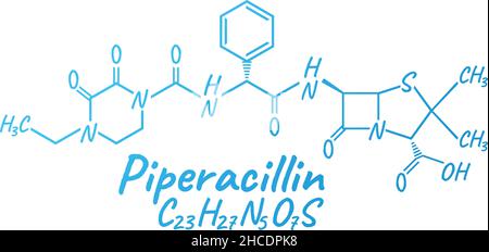 Piperacillin antibiotic chemical formula and composition, concept structural medical drug, isolated on white background, vector illustration. Antibact Stock Vector