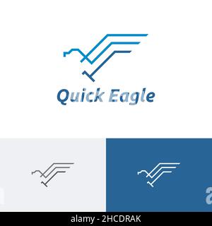 Quick Fast Hawk Eagle Falcon Flying Bird Monoline Logo Template Stock Vector