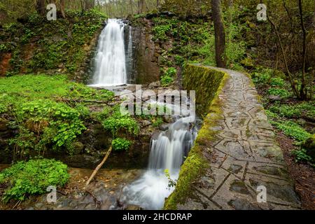 Manmade water cascade encountered in a small village call Brazasti. Photo taken on 1st of May 2021 in Brazasti village, Baia de Aries, Alba county, Ro Stock Photo
