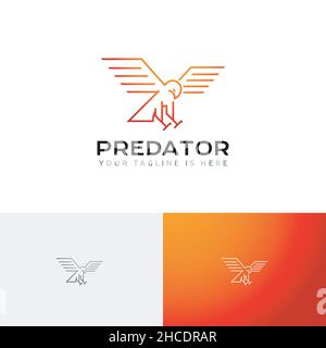 Hawk Eagle Falcon Wings Predator Bird Monoline Logo Template Stock Vector