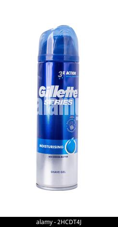 Norwich, Norfolk, UK – December 2021. A can of Gillette Series shaving gel for sensitive skin Stock Photo