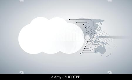 Cloud Computing Design Concept - Digital Connections, Technology Background with World Map and Network Mesh Stock Vector